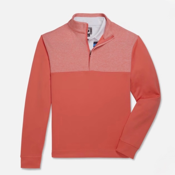 FootJoy Golf Men’s Large LS Shirt Yoke Half Zip Midlayer Salmon Heather NWOT - Picture 1 of 8
